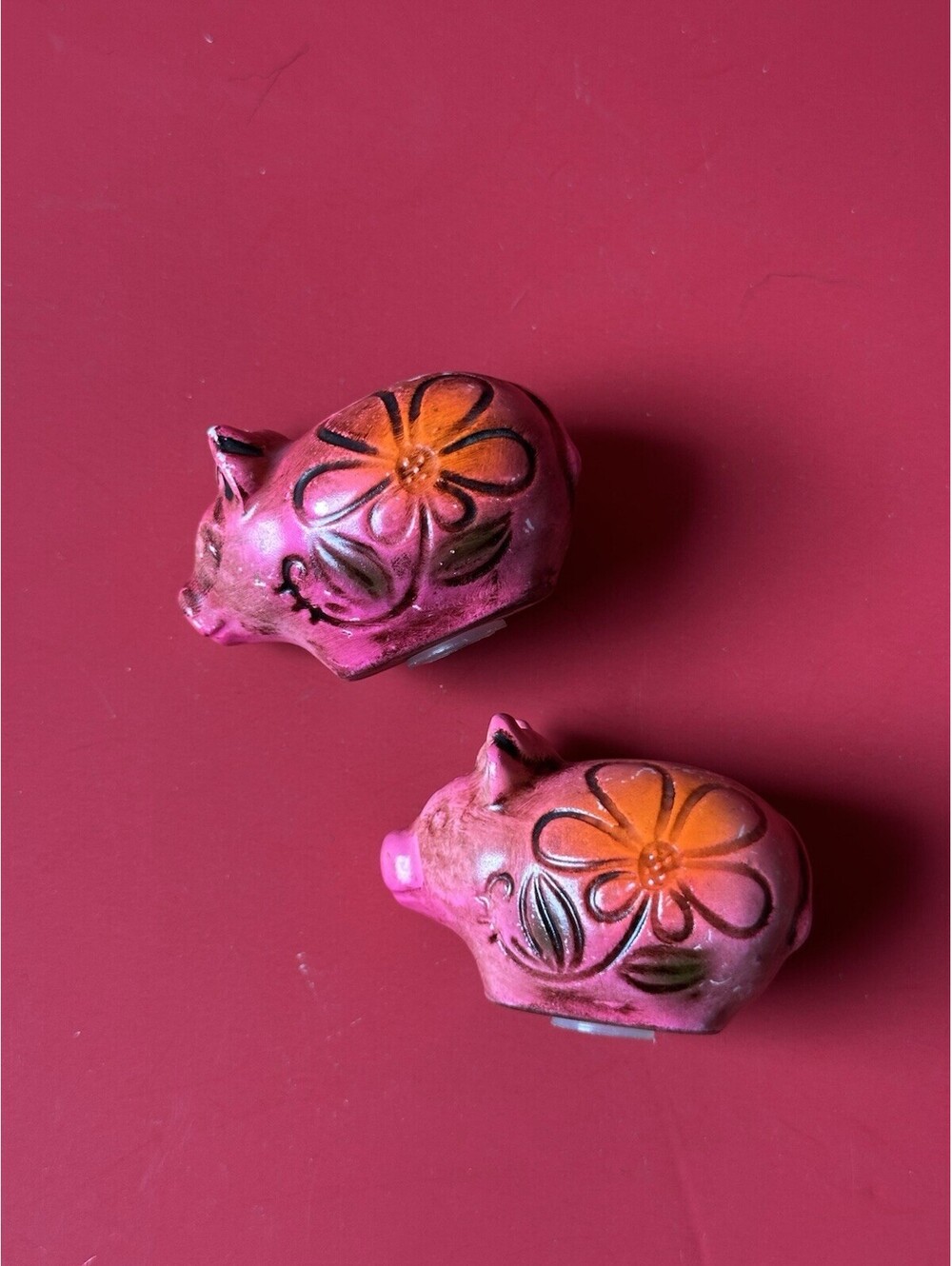 Vintage Floral Pink Pig Salt And Pepper Shaker Set Of Two